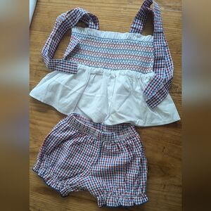Smocked Toddler Girl red white and blue Bloomer Set, NWOT, size 24m